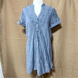 Lapis Short-Sleeve Notch-Neck Dress in Heather Blue